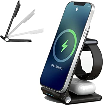 Wireless Charging Station,3 in 1 Wireless Charger Stand,Fast Charging Station Foldable, Compatible with iPhone 12/14/13/11/Pro/Max/XS/Max/XR/XS/X, iWatch 8/7/6/SE/5/4/3/2, Airpods Pro/3/2 etc