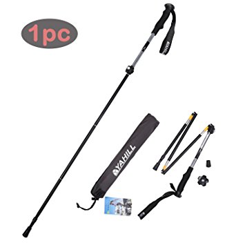 Yahill On Sale!!! 1pc Folding Trekking Pole Collapsible Stick Ultralight Adjustable, Alpenstocks with EVA Foam Handle, for Travel Hiking Camping Climbing Backpacking Walking