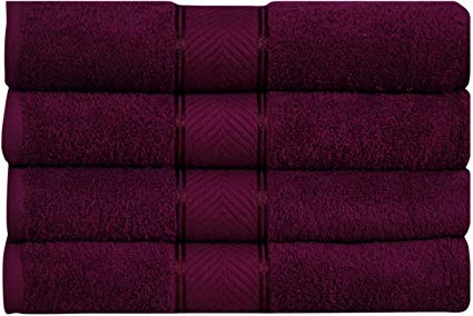 Divine Elegance - Premium - 100% Natural Ring-Spun Cotton Yarn, Soft, Absorbent, Durable, Extra Large, Light Weight, Reasonable & Quick Dry - Bath Towel Set - Pack of 4 - Wine