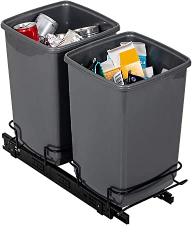 Addis 518527 Cupboard Pull Out Dual Waste Trash System, 2 x 10 Litre Eco Made from 100% Recycled Plastic Bins, Light Grey, 20