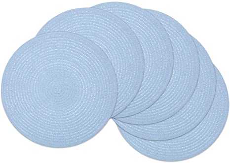 SHACOS Round Braided Placemats Set of 6 Round Table Mats for Dining Tables 15 inch (Light Blue, 6)