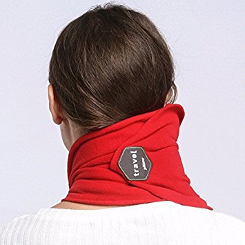 Travel Pillow - Scientifically Proven Super Soft Neck Support Pillow – Machine Washable - Very Easy Attachable to Luggage - Comfortable, Compact & Lightweight Scarf Red Color, Best for Airplane