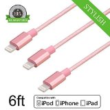 Amoner 3 Pack 6ft Top Quality Nylon Braided Tangle-Free 8 Pin Lightning Cable USB Cord for iphone6s 6s 6 Plus 6 iPhone 5 5C 5S iPad 4 Mini Air iPod Touch 5Nano 7 One Year Warranty Rose Gold