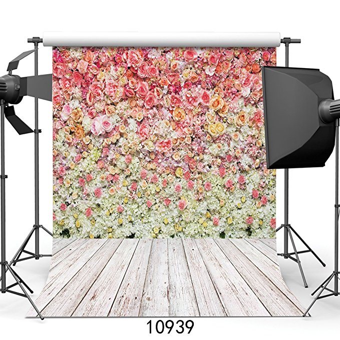 SJOLOON 5X7ft Rose Floral Wall Newborns Portraits Photography Backdrop Art Fabric studio pink flowers wall photo backdrop 10939