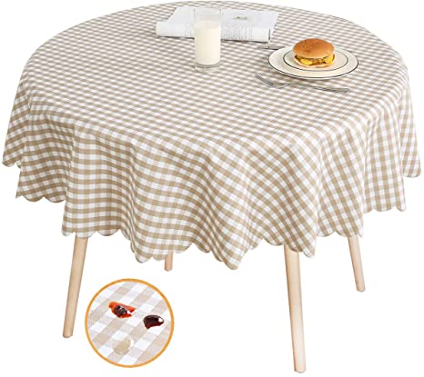LOHASCASA Round Oilcloth Tablecloth Waterproof PVC Plastic Wipeable Spillproof No-Iron Peva Heavy Duty Farmhouse Tablecloth for Coffee Table Plaid 54 Inch