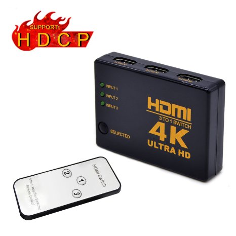 HDMI Switch Support HDCP 1080p VAlinks® Mini 3-Port Intelligent 4K HDMI Switcher Box Audio/video Switcher Compatible with 4K Ultra HD Resolution for PCs XBOX TVs (HDMI switch with a IR remote)