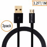 Hi-mobiler 3PCS Black High Speed 32ft1M USB20 A Male to Micro B Cable with Gold-Plated Connectors for Samsung LG HTC and Other Tablet Smartphone
