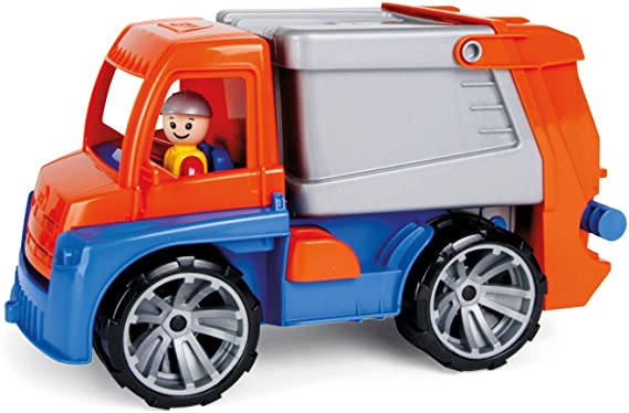 Lena 04416 TRUXX APPR. 29 cm, Rubbish Truck with Function, 1 Refuse bin Figure, for Children from 2 Years, Play Vehicle Set in Orange, Blue, Multi-Coloured