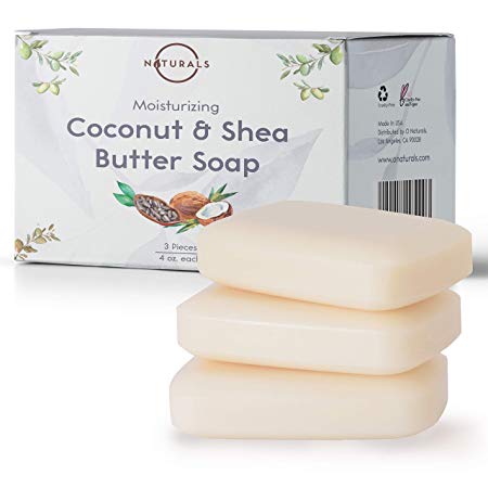 O Naturals Moisturizing Organic Coconut Oil, Shea Butter 3 Piece Bar Soaps. Softens & Nourishes Dry Skin. Face & Body Wash. Made in USA. Triple Milled, Vegan. 4 Ounce Each