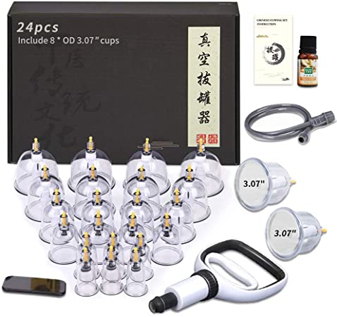 Cupping Therapy Sets, 24 Cups Professional Chinese Acupoint Cupping Therapy Set with Vacuum Pump for Body Massage, Pain Relief, Physical Therapy–Improve Your Health & Wellness