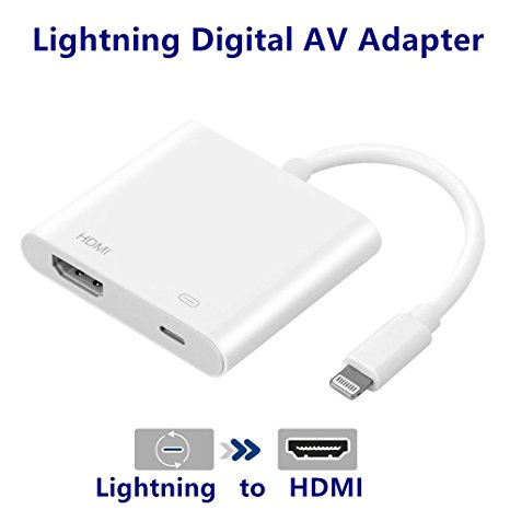 Lightning Digital AV Adapter, Lighting to HDMI, Lighting to HDMI Adapter, HDMI & Charging Port 2 in 1 Adapter, Perfect for HD TV Monitor Projector 1080P, Compatible iPhone, iPad, iPod (White)