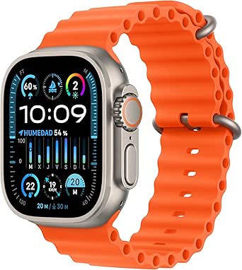 Apple Watch Ultra 2 [GPS   Cellular] Smartwatch con Caja de Titanio Resistente de 49 mm y Correa Ocean Naranja. Monitor de entreno, GPS de Alta precisión, botón Acción, autonomía Extraordinaria