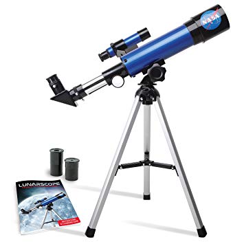 NASA Lunar Telescope for Kids – Capable of 90x Magnification, Includes Two Eyepieces, Tabletop Tripod, Finder Scope, and Full-Color Learning Guide, the Perfect STEM Gift for a Young Astronomer