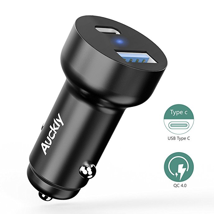 USB Type C Car Charger, Auckly Metal Dual Port QC 3.0 Car Charger Adapter with Type-C PD, Quick Charge 3.0 Car Charger Plug with PD for iPhone 8/X, Galaxy, HTC, Huawei, Google Pixel/XL etc