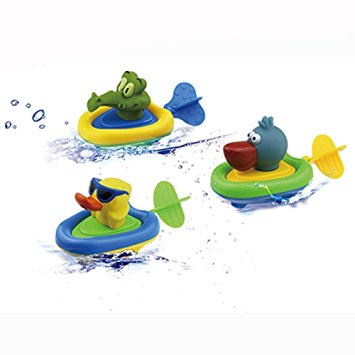 YOSWAN Amphibious Pull and Go Boat Car Playset Bathing Soft Rubber Duck Crocodile Pelican Animal Boat Swimming Bathtime Fun Bath Tub Toys for Boys Girls Toddlers (Duck Crocodile Pelican)