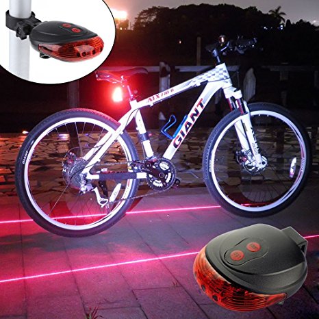 Ultra Bright Bicycle Tail Light Laser Light Waterproof Safety Warning Rear Light Red LED Back Light Flashlight Lamp for Mountain Bike 2 Laser 5 LED 7 Modes