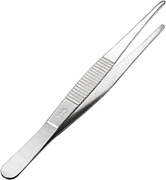 sourcingmap 1 Pcs 5.5-Inch 430 Stainless Steel Straight Blunt Tweezers with Serrated Tip