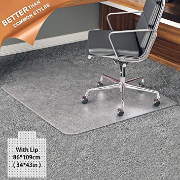 Chair-Mat-with-Lip, Desk-Chair-Mat, Chair-Mat-for-Carpet, YOUKADA Heavy Duty Chair Mat,Desk Chair Mat with Lip for All Carpets, 86 x 109 cm/34 x 43 inches