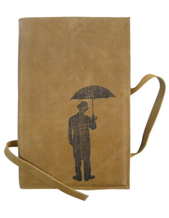 Classic Leather Writing Journal with Wood Bookmark, Refillable 5x8, 224 lined pages (Taupe Brown with Umbrella Icon)