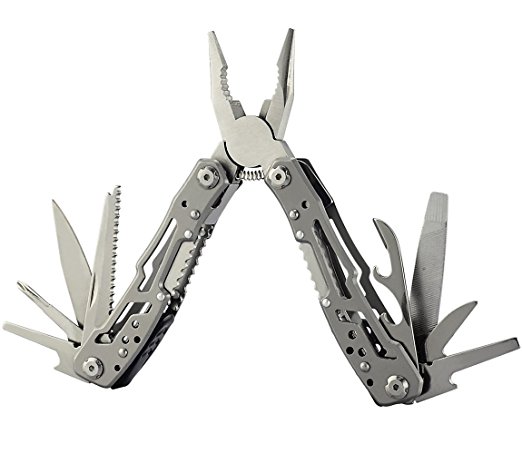 Touchshop 12-in-1 Multi Tool Pliers Portable Outdoor Folding Pocket Multitool with Nylon Sheath, Knife, Pliers, Screwdriver and More, Stainless Steel