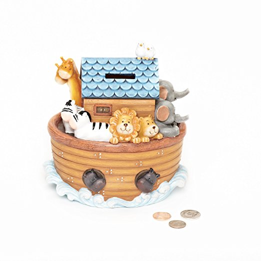 Roman Exclusive "Noah's Ark" Children's Piggy Bank Features The Animals on Board and a Slot on Top to Drop in The Money, 6.5-Inch