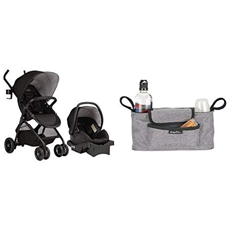 Evenflo Sibby Travel System, Charcoal with Universal Stroller Organizer