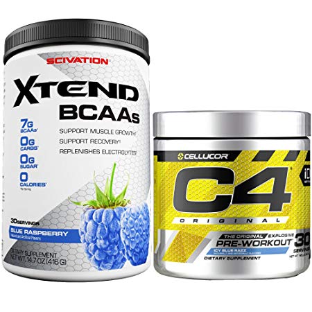 Cellucor C4 Original Pre Workout Powder, Blue Raspberry, 30 Servings   Scivation Xtend BCAA Powder, Blue Raspberry, 30 Servings