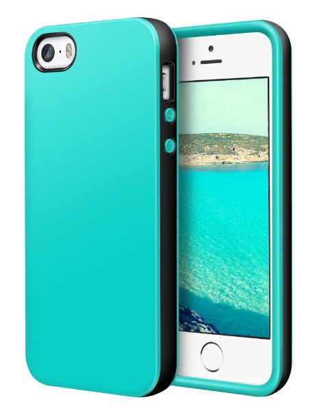 iPhone SE Case, LoHi iPhone 5S Case Ultra Slim Soft TPU Cover Shock Absorbing Shell Bumper Cover Case for iPhone SE 5 5s - Aqua Green Black
