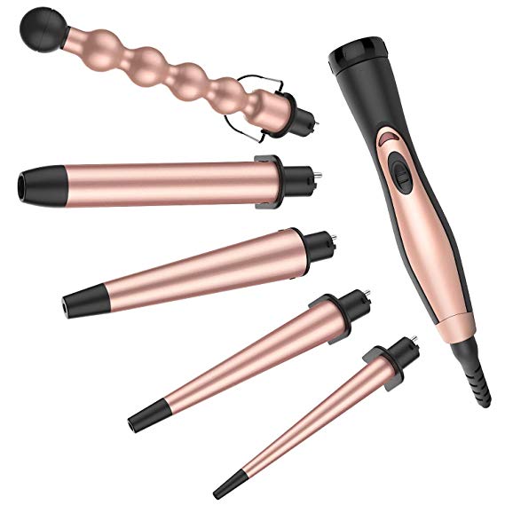 BESTOPE Curling Tongs 5 IN 1 Hair Curlers Set with 5 Interchangeable Tourmaline Ceramic Hair Curling Wand Iron, Heat Protective Glove and Dual Voltage