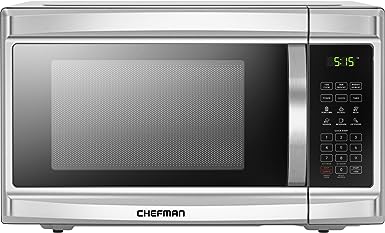 Chefman Countertop Microwave Oven, 1.3 Cu. Ft. Digital, Stainless Steel, 1000 Watts, with 6 Auto Menus, 10 Power Levels, Eco Mode, Memory, Mute Function, Child Safety Lock, Easy Clean Microwave Ovens