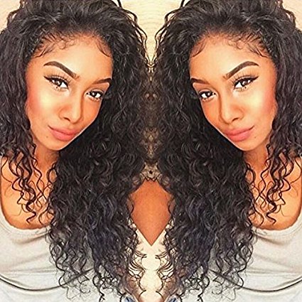 360 Lace Frontal Curly Human Hair Wigs 130% Density Brazilian Deep Curly Wig with Baby for Black Women 18 inch, Natural Color