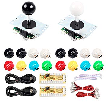 SANWA EG Starts Classic 2 Player Arcade Video Games Kit DIY Bundle for PC Joystick & Raspberry Pi RetroPie DIY Projects & Mame Jamma Parts - White   Black Stick   16x OBSF- 30 MIX Colors Buttons