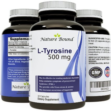 L-Tyrosine 500 mg Capsules - Promotes Relaxation & Stress Reduction - Supplement for Dopamine Synthesis & Natural Weight Loss - Natural Energy in Men & Women - GMP Certified - USA Made by Nature Bound