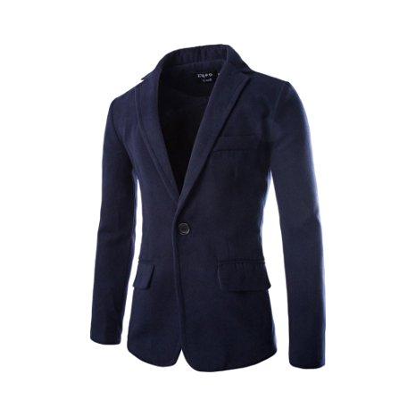 Dantiya Men's Casual Fall Winter Solid Wool Coat One-button Blazers Jacket