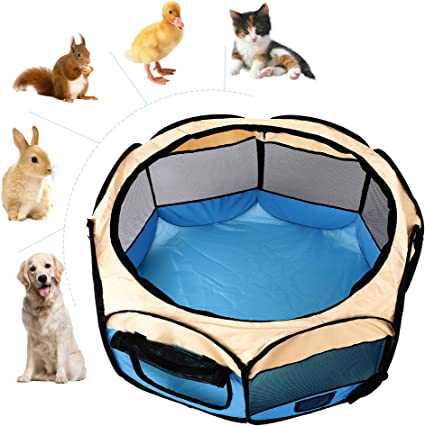 Medog Dog Playpens Portable Foldable Pet Open-Air Playpen for Dog Cat Rabbit Puppy Hamster or Guinea Pig Cats Dogs Tents Carrying Case Indoor Outdoor Playpens with Pocket (S 7441 BU