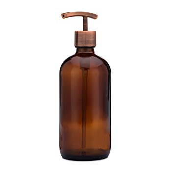 Rail19 Market Amber Glass Soap Dispenser Great for Bathroom and Kitchen Liquid Hand Soap and Lotion (Modern Copper)