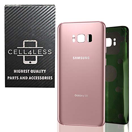 CELL4LESS Replacement Back Glass Cover Back Battery Door w/Pre-Installed Adhesive Samsung Galaxy S8 OEM - All Models G950 All Carriers- 2 Logo - OEM Replacement (Rose Pink)