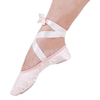 GetMine Girls Pink Ballet Dance Shoes Split Sole with Satin Gymnastics Shoes Flats (Toddler/Little Kid/Big Kid)