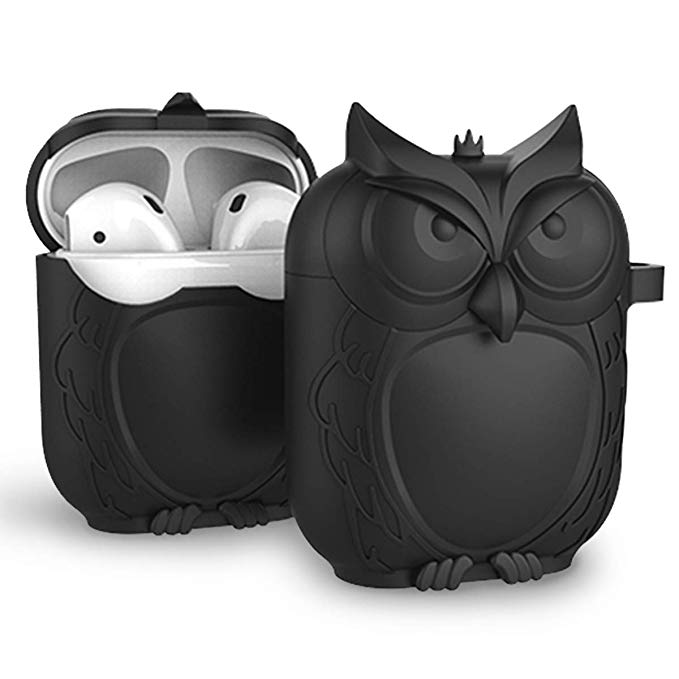 MAS CARNEY AirPods Case Protective Owl Silicone Cover and Skin Compatible with Original Apple Airpods 1 & AirPods 2 [Front LED Not Visible]