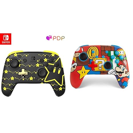 PDP REMATCH Enhanced Wireless Nintendo Switch Pro Controller - Rechargeable Battery Powered & PowerA Enhanced Wireless Nintendo Switch Controller - Mario Pop