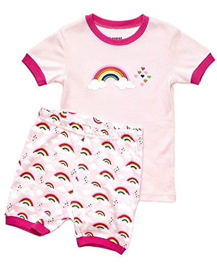 Leveret Kids & Toddler Pajamas Girls Shorts 2 Piece Pjs Set 100% Cotton Sleepwear (2-10 Years)