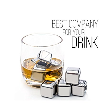 Whiskey Stone Ice Cube Reusable Stainless Steel Cooling Rock Chill your drinks without Dilution Set of 8
