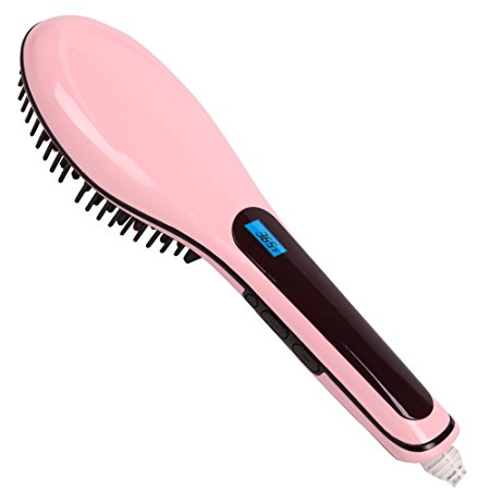 Queentools Hair Straightening Brush, Fast and Easy to Use- Natural Straight Hair Result, Detangling Hair Brush- Anion Hair Care-Anti Scald, Massage- Color Pink