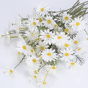 12 Bundles Artificial Flowers White Artificial Daisy Flowers UV Resistant Outdoor Fake Wildflowers with Stems Faux Greenery Shrubs Plants Arrangements for Wedding Decoration Home Decoration