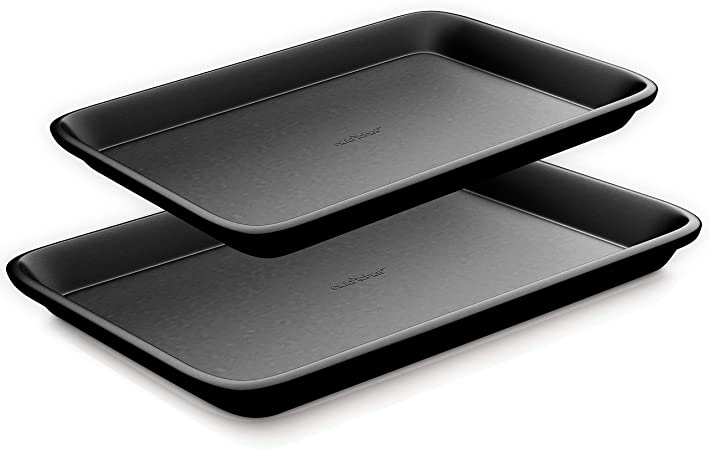 Non-Stick Cookie Sheet Baking Pans - 2-Pc. Professional Quality Kitchen Cooking Non-Stick Bake Trays w/ Black Diamond Coating Inside & Outside, Dishwasher Safe - NutriChef NC2TRBL