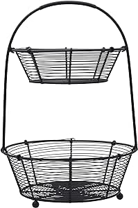 Gourmet Basics by Mikasa Tulsa Fruit Metal Storage Basket, 2-Tier, Black