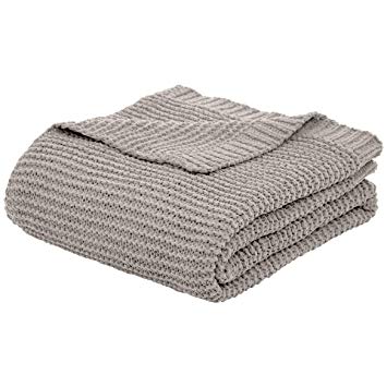 AmazonBasics Knitted Chenille Blanket - Light Grey, 66" x 90"