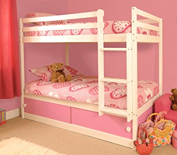 Girls Slide Storage White Wooden Bunk Bed with Pink Sliding Doors