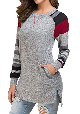 levaca Women's Long Sleeve Pocket Loose Casual Sweatshirt Pullover Tunic Tops