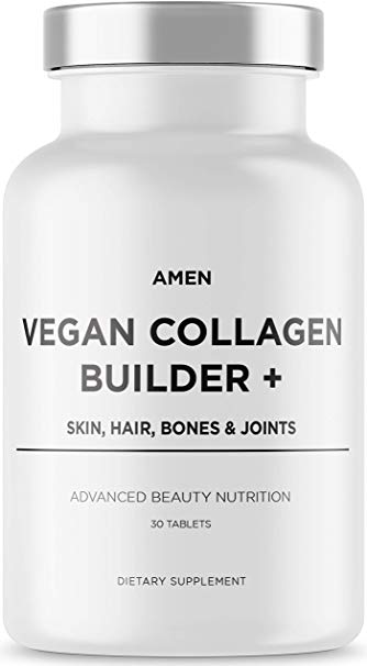 Amen Once Daily Vegan Collagen Boosting Tablets for Hair Skin & Nail Health, Plant Based Collagen Supplement with Organic Whole Foods Amino Acids Lysine Glycine Proline Vitamin C Biotin, 30 Tablets